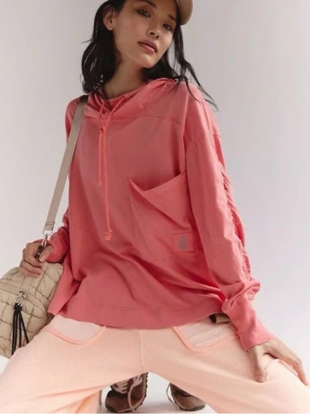 New FP Movement by Free People Hot Shot Oversized Hoodie in Hibiscus Size Large